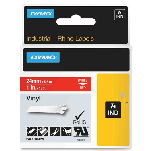 Dymo 1805429 IND Rhino cinta vinilo blanco sobre rojo 24 mm (original) 1805429 088630 - 1