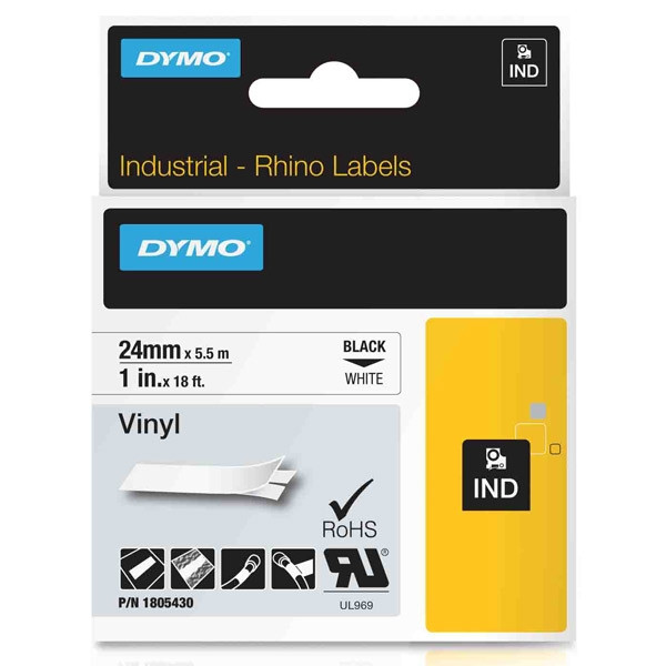 Dymo 1805430 IND cinta vinilo negro sobre blanco 24 mm (original) 1805430 088606 - 1