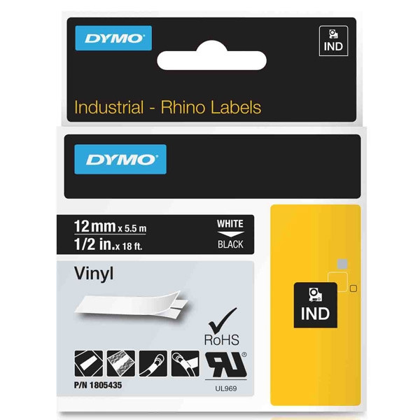 Dymo 1805435 IND Rhino cinta vinilo blanco sobre negro 12 mm (original) 1805435 088634 - 1
