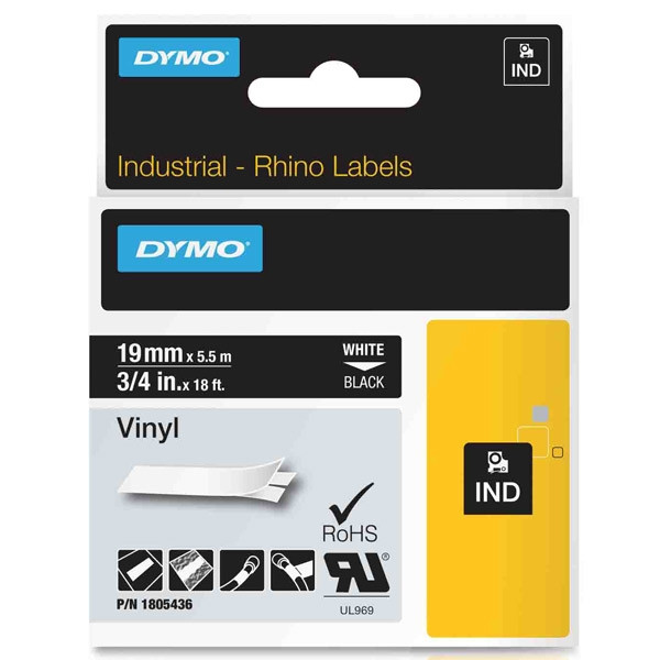 Dymo 1805436 IND Rhino cinta vinilo blanco sobre negro 19 mm (original) 1805436 088636 - 1