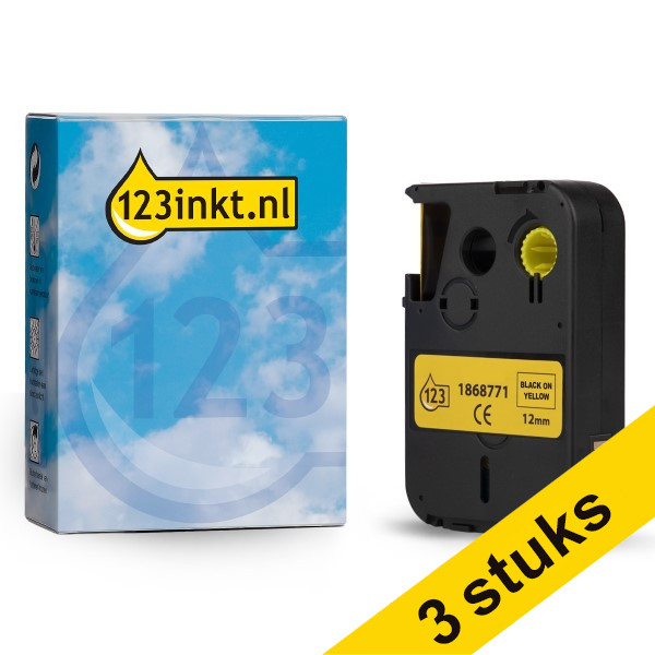 Dymo 1868771 XTL cinta vinilo negro sobre amarillo 12 mm (marca 123tinta) | Pack 3 uds 089258 - 1