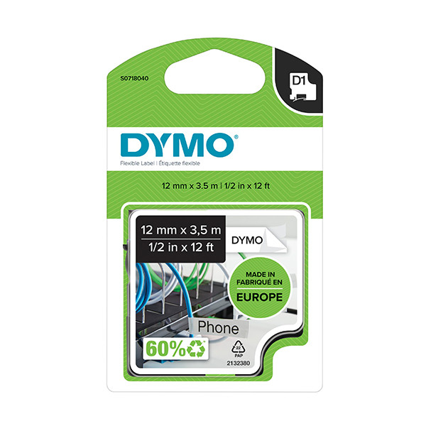 Dymo S0718040 / 16957 cinta nylon flexible negro sobre blanco 12 mm (original) – imagen 2