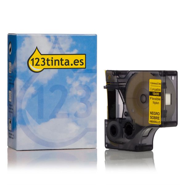 Dymo S0718080/18490 IND Rhino cinta nylon flexible negro sobre amarillo 12 mm (marca 123tinta) 18490C 088721 - 1