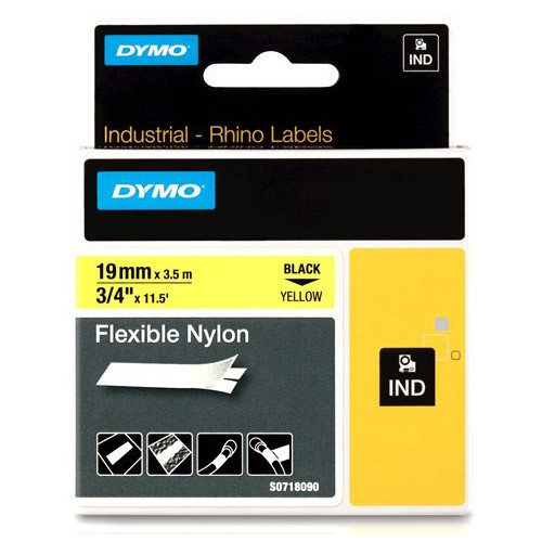 Dymo S0718090 / 18491 IND Rhino cinta nylon flexible negro sobre amarillo 19 mm (original) 18491 S0718090 088722 - 1