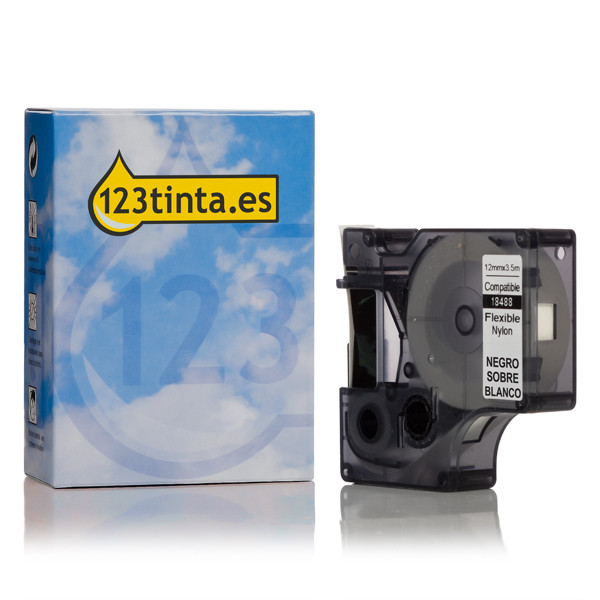 Dymo S0718100/18488 IND Rhino cinta nylon flexible negro sobre blanco 12 mm (marca 123tinta) 18488C 088715 - 1