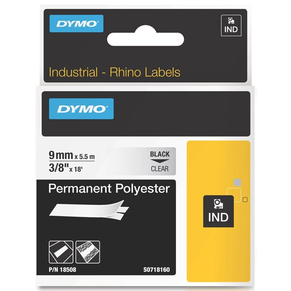 Dymo S0718160/ 18508DMO IND Rhino cinta permanente poliéster transparente 9 mm (original) 18508DMO S0718160 088676 - 1