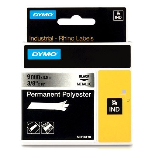 Dymo S0718170/ 18485 IND Rhino cinta permanente poliéster metálico 9 mm (original)