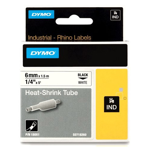 Dymo S0718260 / 18051 IND Rhino cinta termorretráctil negro sobre blanco 6 mm (original) 18051 088694 - 1