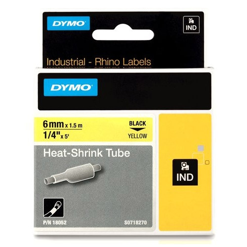 Dymo S0718270 / 18052 IND Rhino cinta termorretráctil negro sobre amarillo 6 mm (original) 18052 088704 - 1