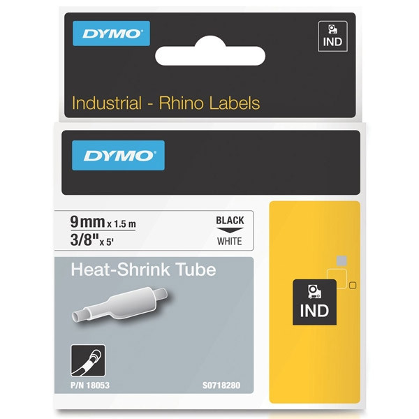 Dymo S0718280 / 18053 IND Rhino cinta termorretráctil negro sobre blanco 9 mm (original) 18053 088696 - 1