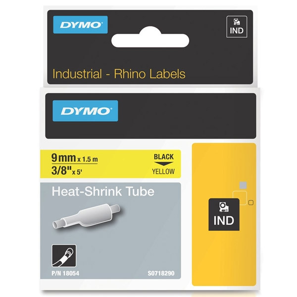 Dymo S0718290 / 18054 IND Rhino cinta termorretráctil negro sobre amarillo 9 mm (original) 18054 088706 - 1