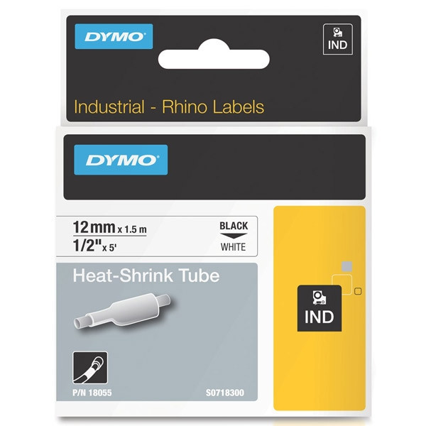 Dymo S0718300 / 18055 IND Rhino cinta termorretráctil negro sobre blanco 12 mm (original) 18055 088698 - 1