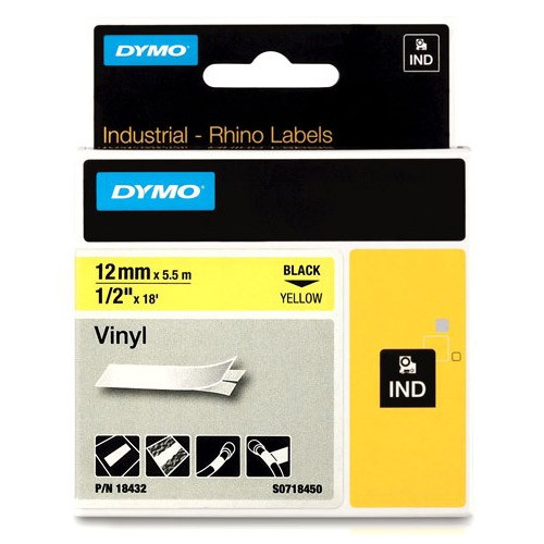 Dymo S0718450 / 18432 IND cinta vinilo negro amarillo 12 mm (original) – imagen 2