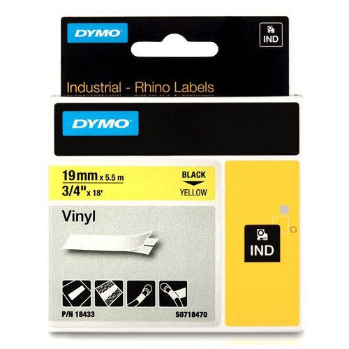 Dymo S0718470 / 18433 IND cinta vinilo negro amarillo 19 mm (original) 18433 S0718470 088610 - 1