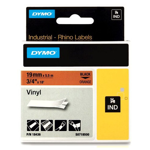 Dymo S0718500 / 18436 IND Rhino cinta vinilo negro sobre naranja 19 mm (original) 18436 S0718500 088616 - 1