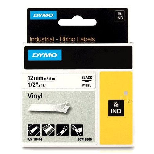 Dymo S0718600 / 18444 cinta vinilo negro sobre blanco 12 mm (original) 18444 088602 - 1