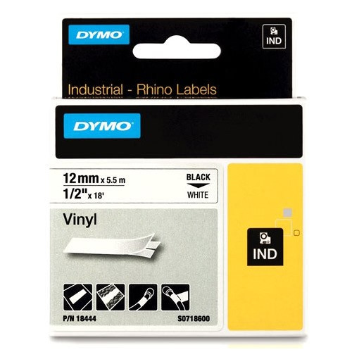Dymo S0718600 / 18444 cinta vinilo negro sobre blanco 12 mm (original)