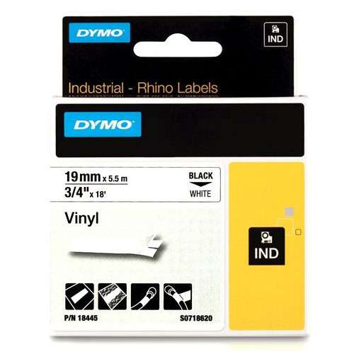 Dymo S0718620 / 18445 cinta vinilo negro sobre blanco 19 mm (original) 18445 088604 - 1