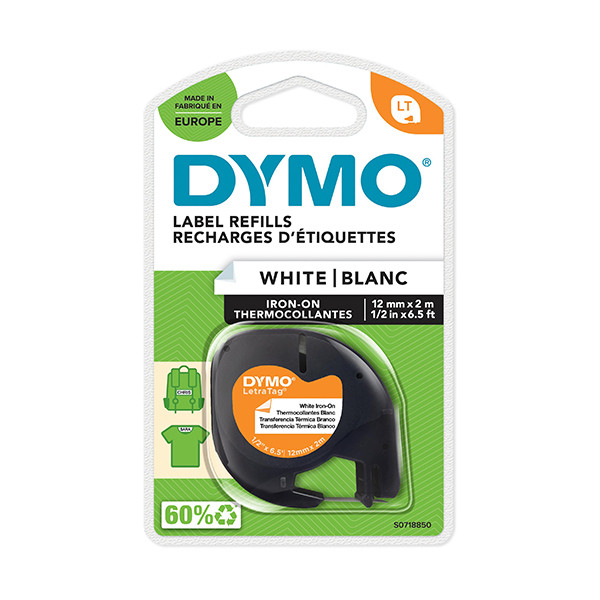 Dymo S0718850 / 18769 cinta tejido termoadhesivo negro sobre blanco 12 mm (original) S0718850 088318 - 1