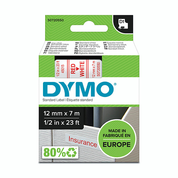 Dymo S0720550 / 45015 cinta rojo sobre blanco 12 mm (original) S0720550 088210 - 1