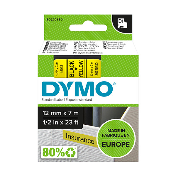 Dymo S0720580 / 45018 cinta negro sobre amarillo 12 mm (original) S0720580 088216 - 1