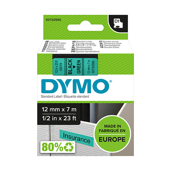 Dymo S0720590 / 45019 cinta negro sobre verde 12 mm (original) S0720590 088218 - 1