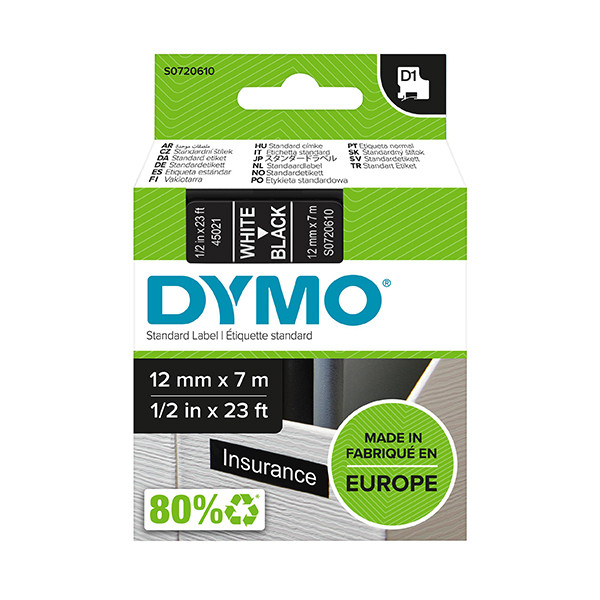 Dymo S0720610 / 45021 cinta blanco sobre negro 12 mm (original) S0720610 088222 - 1