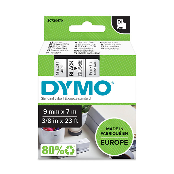 Dymo S0720670 / 40910 cinta negro sobre transparente 9 mm (original) S0720670 088100 - 1