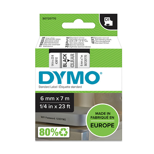 Dymo S0720770 / 43610 cinta negro sobre transparente 6mm (original) S0720770 088002 - 1