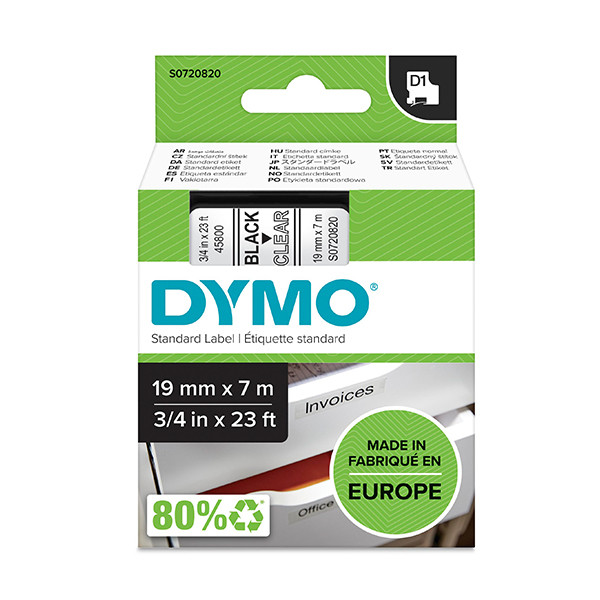 Dymo S0720820 / 45800 cinta negro sobre transparente 19 mm (original) S0720820 088400 - 1