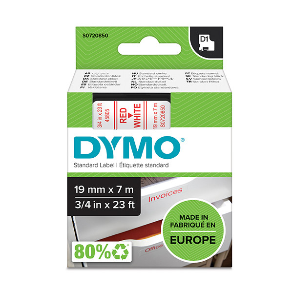 Dymo S0720850 / 45805 cinta rojo sobre blanco 19 mm (original) S0720850 088406 - 1