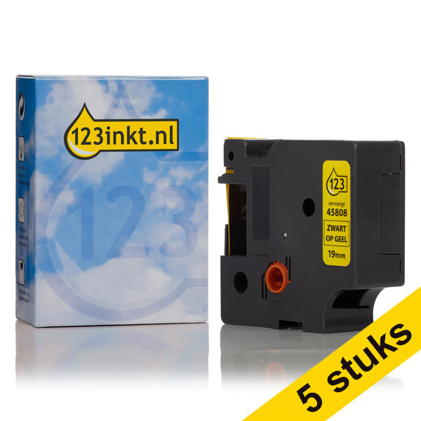 Dymo S0720880/45808 cinta negra sobre amarilla 19 mm (marca 123tinta) | Pack 5 uds 650588 - 1