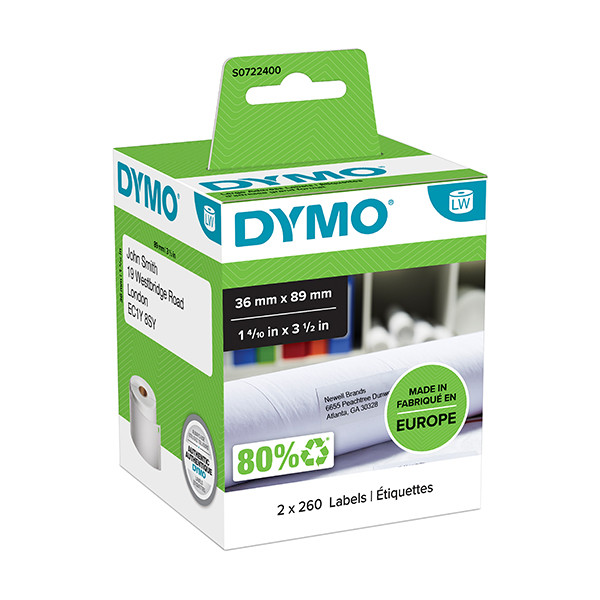 Dymo S0722400 / 99012 Etiquetas grandes para direcciones de envío 2 rollos (original) S0722400 088504 - 1