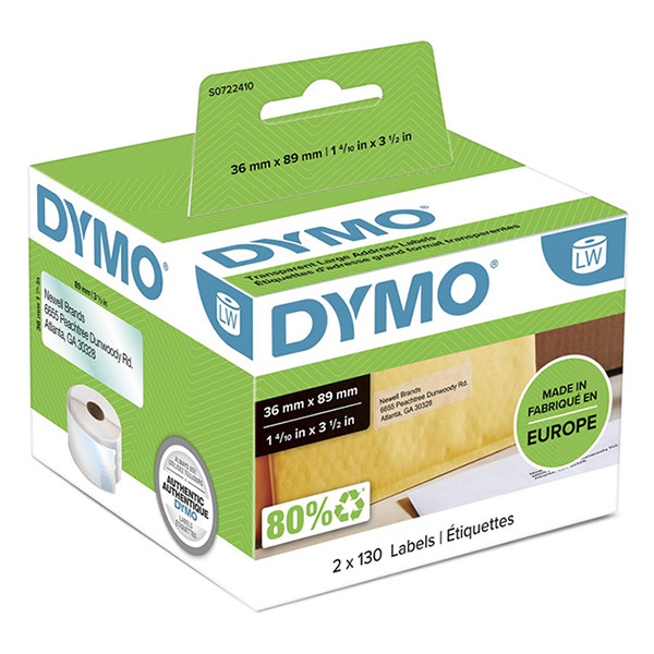 Dymo S0722410 / 99013 Etiquetas transparentes grandes para direcciones (original) – imagen 2