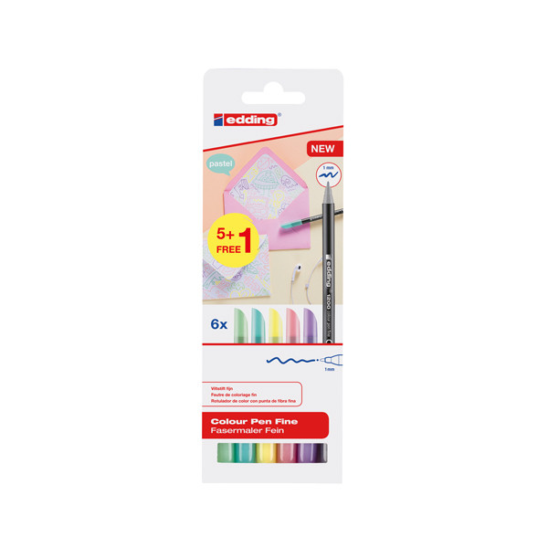 Edding 1200 rotuladores de colores pastel de punta redonda (1 mm) - 6 unidades 4-1200-6-S999 239434 - 1