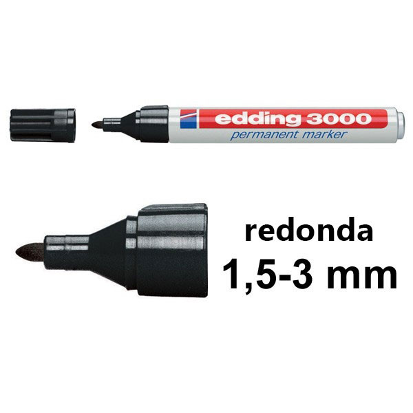 Edding 3000 Rotulador permanente negro de punta redonda (1,5-3 mm) 4-3000001 200500 - 1