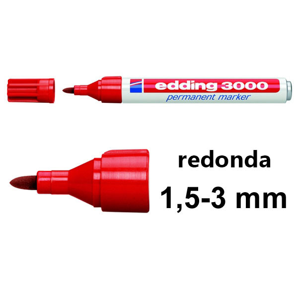 Edding 3000 Rotulador permanente rojo de punta redonda (1,5-3 mm) 4-3000002 200502 - 1