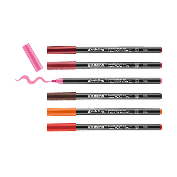 Edding 4200 pack rotuladores con punta de pincel | para porcelana | 6 unidades | colores calidos 239301 - 1