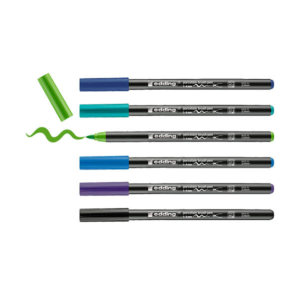 Edding 4200 pack rotuladores con punta de pincel | para porcelana | 6 unidades | colores frios 239302 - 1