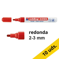 Pack 10x Edding 4095 Rotulador de tiza rojo redondo de 2-3 mm