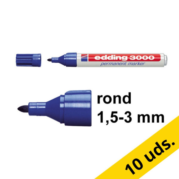 Pack ahorro: 10x Edding 3000 Rotulador permanente azul de punta redonda (1,5-3 mm)