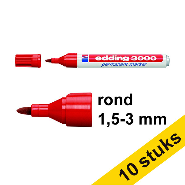 Pack ahorro: Edding 3000 Rotulador permanente rojo de punta redonda (1,5-3 mm)