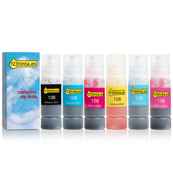 Epson 108 Pack ahorro negro + 5 colores (marca 123tinta) 160683 - 1