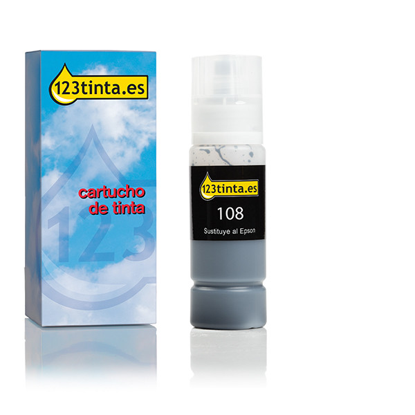 Epson 108 botella de tinta negra (marca 123tinta) C13T09C14AC 052207 - 1