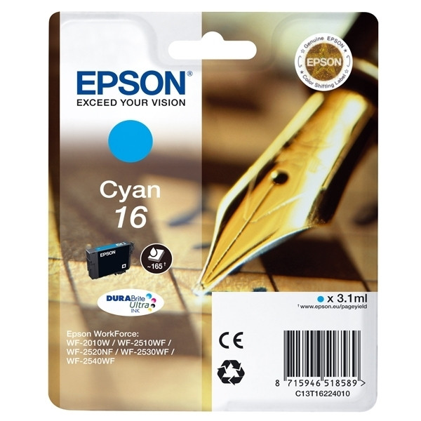 Epson 16 (T1622) cartucho de tinta cian (original) C13T16224010 C13T16224012 026522 - 1