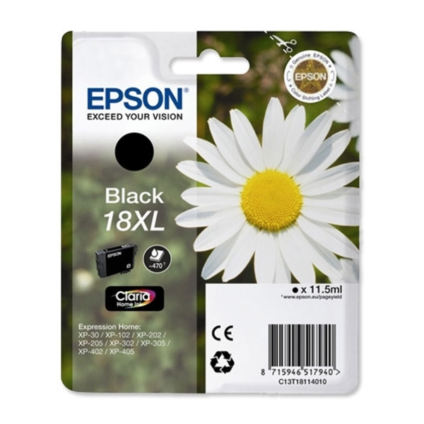 Epson 18XL (T1811) cartucho de tinta negro XL (original) C13T18114010 C13T18114012 902474 - 1