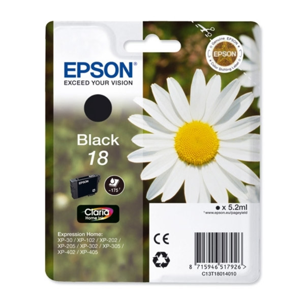 Epson 18 (T1801) cartucho de tinta negro (original) C13T18014010 C13T18014012 900691 - 1