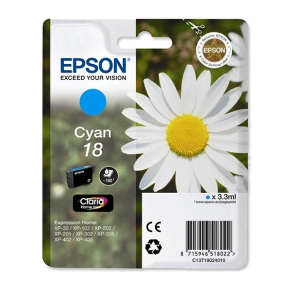 Epson 18 (T1802) cartucho de tinta cian (original) C13T18024010 C13T18024012 026470 - 1