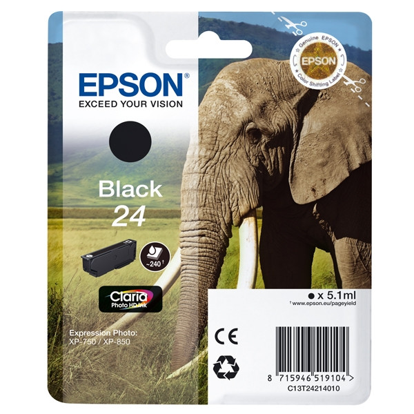 Epson 24 (T2421) cartucho de tinta negro (original) C13T24214010 C13T24214012 026576 - 1