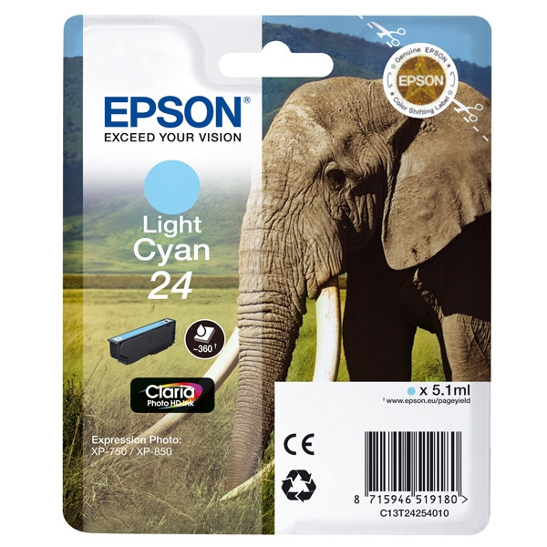 Epson 24 (T2425) cartucho de tinta cian claro (original) C13T24254010 C13T24254012 026584 - 1